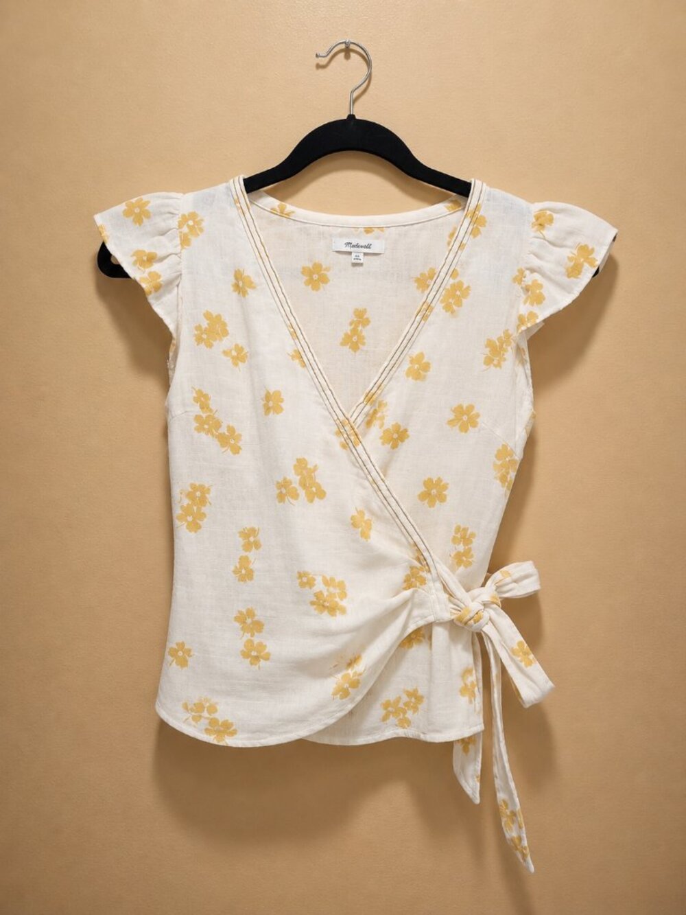 **Madewell Yellow Floral Wrap Top Size Small | Summer Cottagecore**